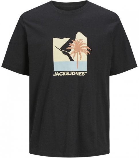 Jack & Jones Barbados Graphic Crew Neck T-Shirt Black - Μακό μπλουζάκια - Aνδρικά μπλουζεσ μεγάλα μεγέθη