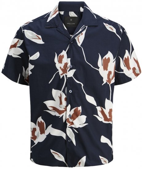 Jack & Jones Palermo Resort Print Short Sleeve Shirt Dark Blue - Πουκάμισα - Aνδρικά πουκαμισα μεγαλα μεγάλα μεγέθη