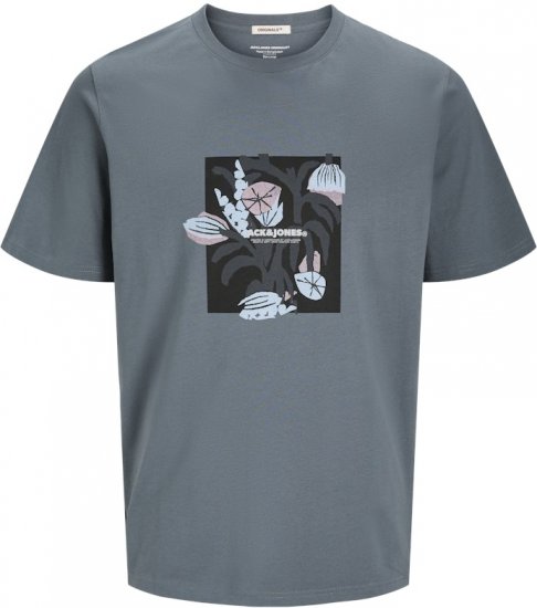 Jack & Jones Almeria Front Print Crew Neck T-Shirt Grey - Μακό μπλουζάκια - Aνδρικά μπλουζεσ μεγάλα μεγέθη