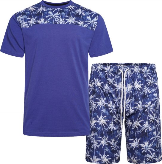 Kam Jeans 5002 Palm Tree Panel Tee And Short Set Electric Blue - Μακό μπλουζάκια - Aνδρικά μπλουζεσ μεγάλα μεγέθη