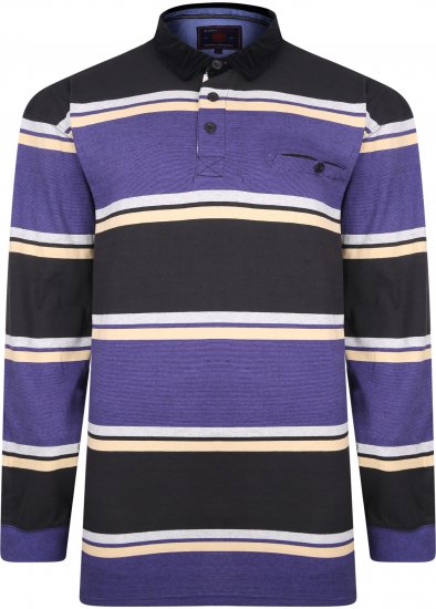 Kam Jeans 5242 Long Sleeve Stripe Polo with Corduroy Trim Collar Black - Πόλο μπλουζάκια - Aνδρικά μπλουζακια πολο μεγάλα μεγέθη