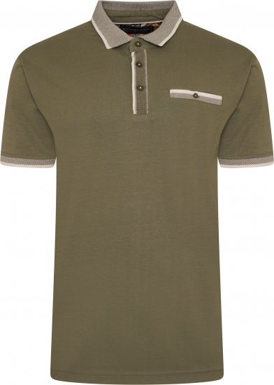 Kam Jeans Jersey Polo with Jacquard Collar/Cuffs Khaki - Πόλο μπλουζάκια - Aνδρικά μπλουζακια πολο μεγάλα μεγέθη