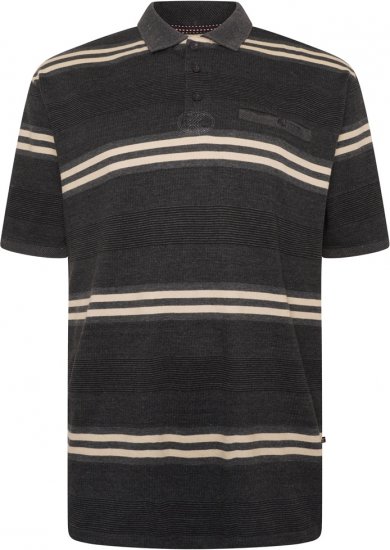 Kam Jeans 5506 Stripe Rugby Polo With Jacquard Collar & Cuffs Charcoal - Πόλο μπλουζάκια - Aνδρικά μπλουζακια πολο μεγάλα μεγέθη