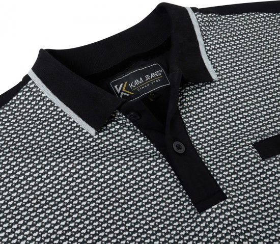Kam Jeans 5518 Smart Mini Geo-Print Polo Black - Πόλο μπλουζάκια - Aνδρικά μπλουζακια πολο μεγάλα μεγέθη