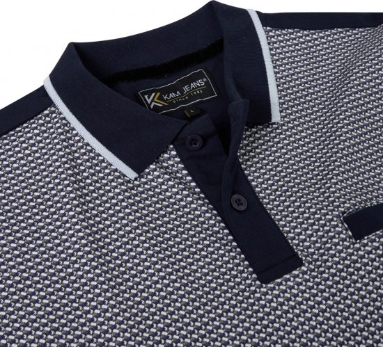 Kam Jeans 5518 Smart Mini Geo-Print Polo Navy - Πόλο μπλουζάκια - Aνδρικά μπλουζακια πολο μεγάλα μεγέθη