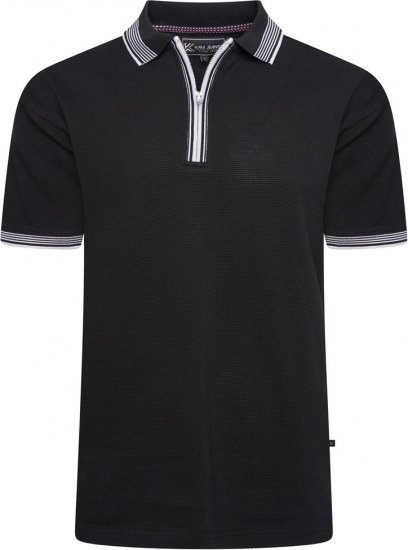Kam Jeans 5519 Textured Zip Up Polo Black - Πόλο μπλουζάκια - Aνδρικά μπλουζακια πολο μεγάλα μεγέθη