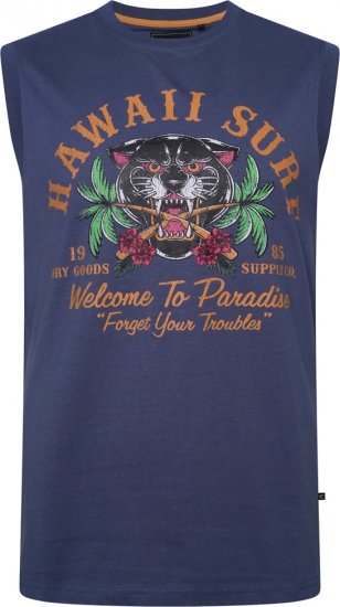 Kam Jeans 5763 Hawaii Surf Vest Vintage Indigo - Μακό μπλουζάκια - Aνδρικά μπλουζεσ μεγάλα μεγέθη
