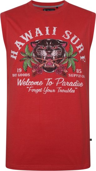 Kam Jeans 5763 Hawaii Surf Vest Sleeveless T-Shirt Washed Red - Μακό μπλουζάκια - Aνδρικά μπλουζεσ μεγάλα μεγέθη