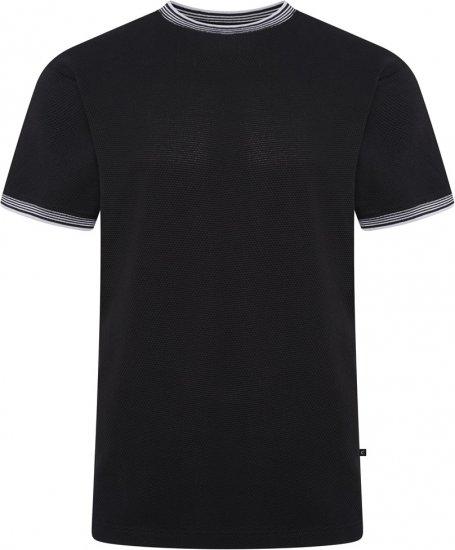 Kam Jeans 5779 Textured Body With Contrast Neck And Cuffs T-Shirt Black - Μακό μπλουζάκια - Aνδρικά μπλουζεσ μεγάλα μεγέθη