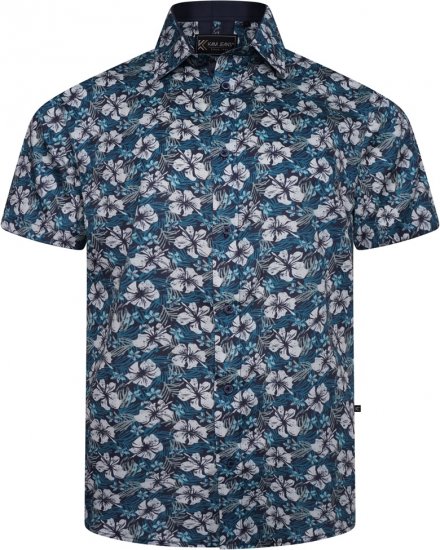Kam Jeans 6061 Hibiscus Floral Print Short Sleeve Shirt Midnight Blue - Πουκάμισα - Aνδρικά πουκαμισα μεγαλα μεγάλα μεγέθη