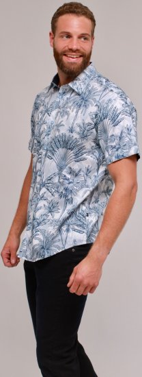 Kam Jeans 6063 Summer Print Short Sleeve Shirt Blue - Πουκάμισα - Aνδρικά πουκαμισα μεγαλα μεγάλα μεγέθη
