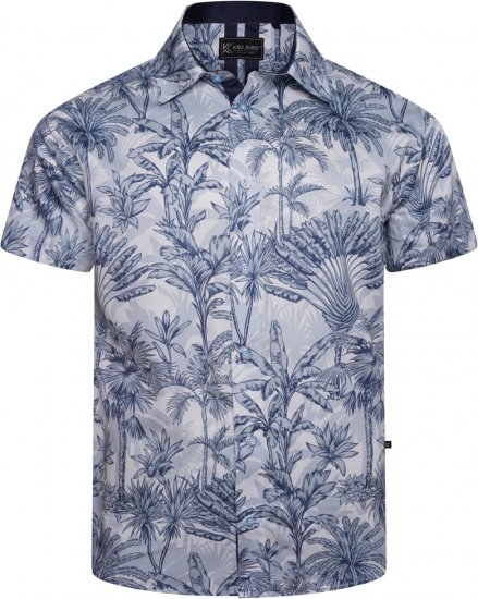Kam Jeans 6063 Summer Print Short Sleeve Shirt Blue - Πουκάμισα - Aνδρικά πουκαμισα μεγαλα μεγάλα μεγέθη