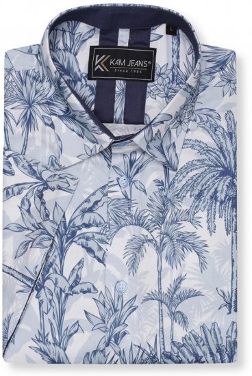 Kam Jeans 6063 Summer Print Short Sleeve Shirt Blue - Πουκάμισα - Aνδρικά πουκαμισα μεγαλα μεγάλα μεγέθη