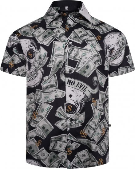 Kam Jeans 6064 Dollar Bills Print Short Sleeve Shirt Black - Πουκάμισα - Aνδρικά πουκαμισα μεγαλα μεγάλα μεγέθη