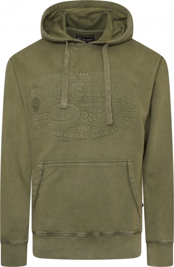 Kam Jeans 7066 Over Head Washed Embossed Hoody Khaki - φούτερ/Φούτερ με κουκούλα - φούτερ/Φούτερ με κουκούλα ανδρικά μεγάλα μεγέθη 