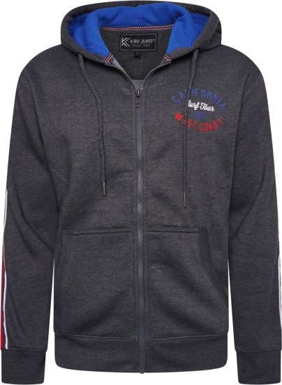 Kam Jeans 7080 California Hoody With Taped Sleeves Charcoal - φούτερ/Φούτερ με κουκούλα - φούτερ/Φούτερ με κουκούλα ανδρικά μεγάλα μεγέθη 