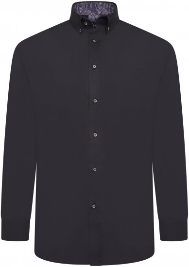 Kam Jeans P023B Premium Stretch Long Sleeve Shirt Button Down Black - Πουκάμισα - Aνδρικά πουκαμισα μεγαλα μεγάλα μεγέθη