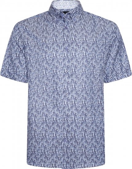 Kam Jeans P032 Premium Floral Short Sleeve Shirt Blue - Πουκάμισα - Aνδρικά πουκαμισα μεγαλα μεγάλα μεγέθη