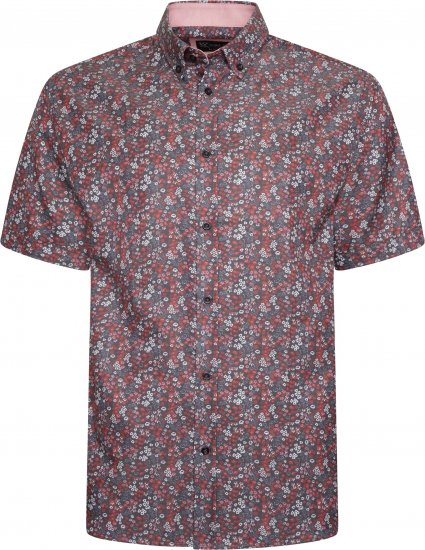 Kam Jeans P034 Premium Floral Print Short Sleeve Shirt Burgundy - Πουκάμισα - Aνδρικά πουκαμισα μεγαλα μεγάλα μεγέθη