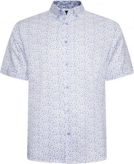 Kam Jeans P035 Premium Mini Leaf Print Short Sleeve Shirt White - Πουκάμισα - Aνδρικά πουκαμισα μεγαλα μεγάλα μεγέθη