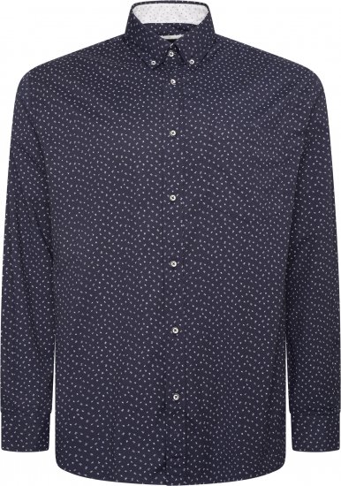 Kam Jeans P037 Dobby Print Stretch Long Sleeve Shirt Navy - Πουκάμισα - Aνδρικά πουκαμισα μεγαλα μεγάλα μεγέθη