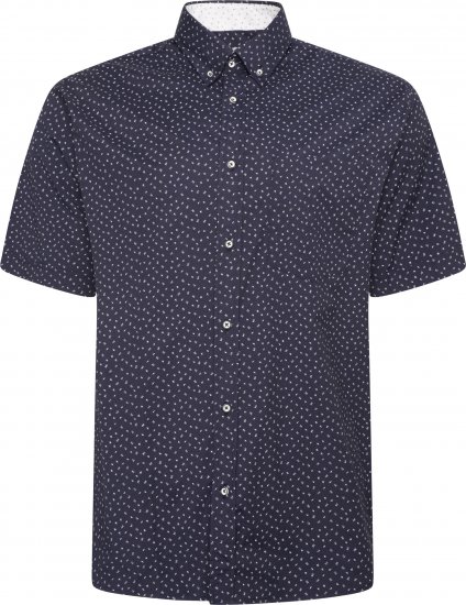 Kam Jeans P037 Dobby Print Stretch Short Sleeve Shirt Navy - Πουκάμισα - Aνδρικά πουκαμισα μεγαλα μεγάλα μεγέθη