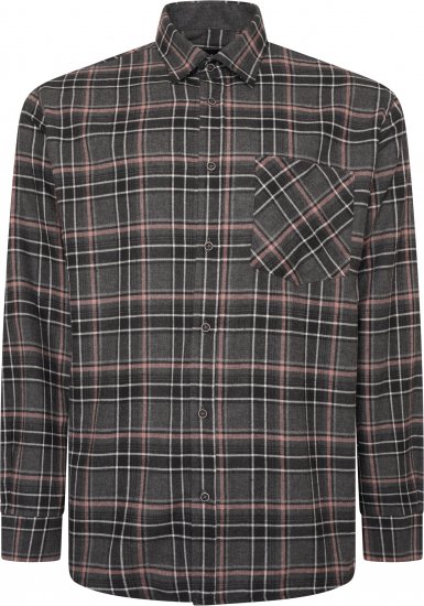 Kam Jeans P041 Premium Flannel Check Long Sleeve Shirt Charcoal - Πουκάμισα - Aνδρικά πουκαμισα μεγαλα μεγάλα μεγέθη