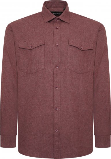 Kam Jeans P042 Premium Brushed Herringbone Long Sleeve Shirt Burgundy - Πουκάμισα - Aνδρικά πουκαμισα μεγαλα μεγάλα μεγέθη