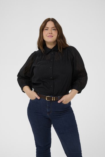 Kaffe Curve Gabby Πουκάμισο με κοντύτερα μανίκια Μαύρο - Πουκάμισα - 