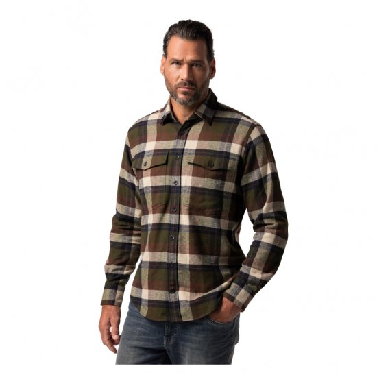 JP1880 Shirt Flannel Long Sleeve Dark Brown TALL - ΑΝΔΡΙΚΑ ΡΟΥΧΑ MT-6XLT - Μεγέθη TALL