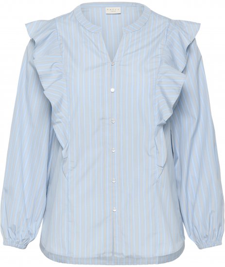 Kaffe Curve Lenia Flounce Shirt Powder Blue Stripe - Πουκάμισα - 