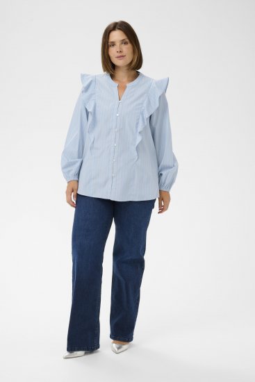 Kaffe Curve Lenia Flounce Shirt Powder Blue Stripe - Πουκάμισα - 