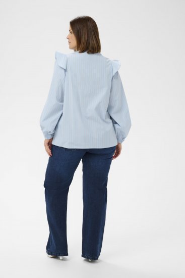 Kaffe Curve Lenia Flounce Shirt Powder Blue Stripe - Πουκάμισα - 