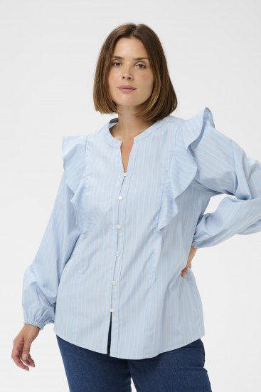 Kaffe Curve Lenia Flounce Shirt Powder Blue Stripe - Πουκάμισα - 
