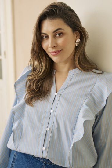 Kaffe Curve Lenia Flounce Shirt Powder Blue Stripe - Πουκάμισα - 