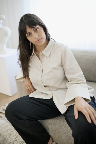 Kaffe Curve Josa Shirt Feather Grey Stripe - Πουκάμισα - 