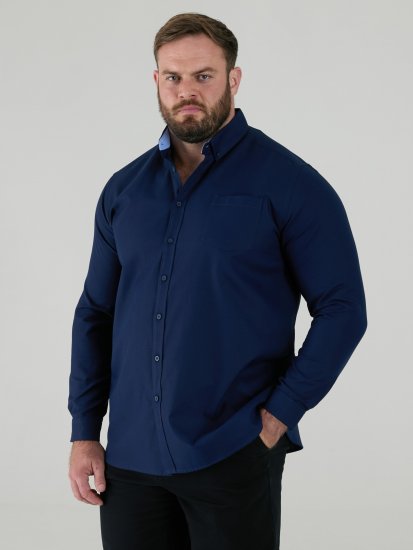 D555 Richard Oxford Πουκάμισο Με Μακριά Μανίκια TALL Μπλε Ναυτικό - TALL Πουκάμισα - 