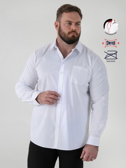D555 Oliver Ελαστικό Πουκάμισο Με Μακριά Μανίκια Ανθεκτικό Στους Λεκέδες Χωρίς Σιδέρωμα Λευκό - Πουκάμισα - Aνδρικά πουκαμισα μεγαλα μεγάλα μεγέθη