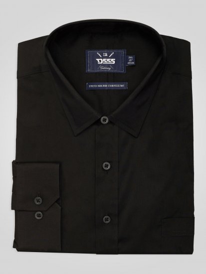 D555 Oliver Ελαστικό Πουκάμισο Με Μακριά Μανίκια Ανθεκτικό Στους Λεκέδες Χωρίς Σιδέρωμα Μαύρο - Πουκάμισα - Aνδρικά πουκαμισα μεγαλα μεγάλα μεγέθη