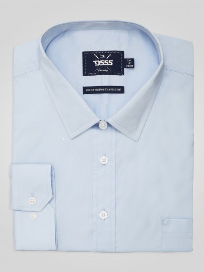 D555 Oliver Ελαστικό Πουκάμισο Με Μακριά Μανίκια Ανθεκτικό Στους Λεκέδες Χωρίς Σιδέρωμα Γαλάζιο - Πουκάμισα - Aνδρικά πουκαμισα μεγαλα μεγάλα μεγέθη