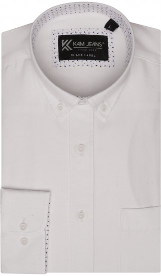 Kam Jeans P020 Premium Long sleeve Oxford Shirt White - Πουκάμισα - Aνδρικά πουκαμισα μεγαλα μεγάλα μεγέθη