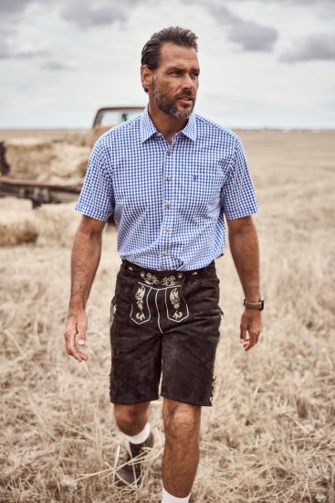 JP1880 Short Sleeve Check Print Traditional Shirt Blue - Πουκάμισα - Aνδρικά πουκαμισα μεγαλα μεγάλα μεγέθη