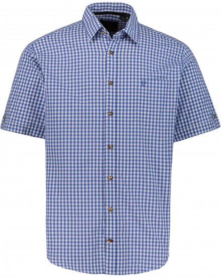 JP1880 Short Sleeve Check Print Traditional Shirt Blue - Πουκάμισα - Aνδρικά πουκαμισα μεγαλα μεγάλα μεγέθη