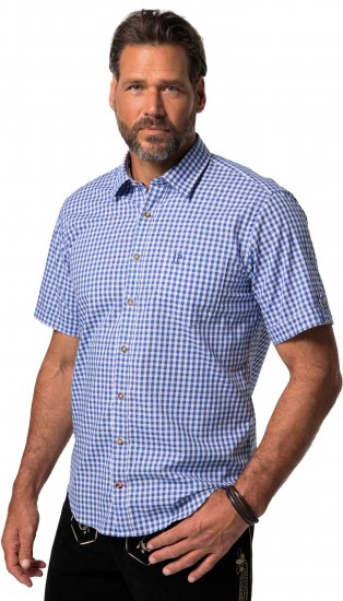 JP1880 Short Sleeve Check Print Traditional Shirt Blue - Πουκάμισα - Aνδρικά πουκαμισα μεγαλα μεγάλα μεγέθη