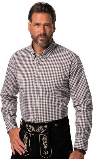 JP1880 Long Sleeve Check Print Traditional Shirt Brown - Πουκάμισα - Aνδρικά πουκαμισα μεγαλα μεγάλα μεγέθη