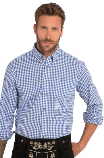 JP1880 Shirt Traditional Checked Long Sleeve Blue - Πουκάμισα - Aνδρικά πουκαμισα μεγαλα μεγάλα μεγέθη