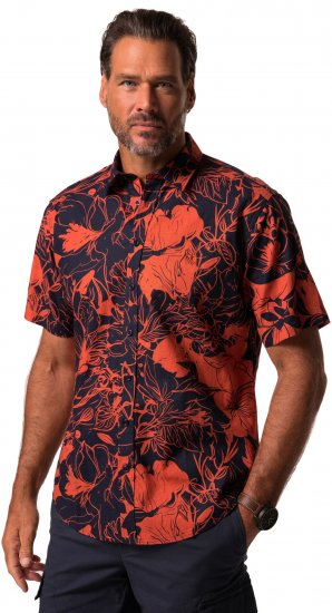 JP1880 Shirt Short Sleeve Linen Blend Red - Πουκάμισα - Aνδρικά πουκαμισα μεγαλα μεγάλα μεγέθη