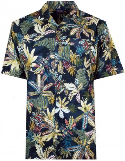 Espionage SH410 Short Sleeve Jungle Print Shirt Navy - Κοντομάνικα πουκάμισα - Κοντομάνικα πουκάμισα μεγάλα μεγέθη