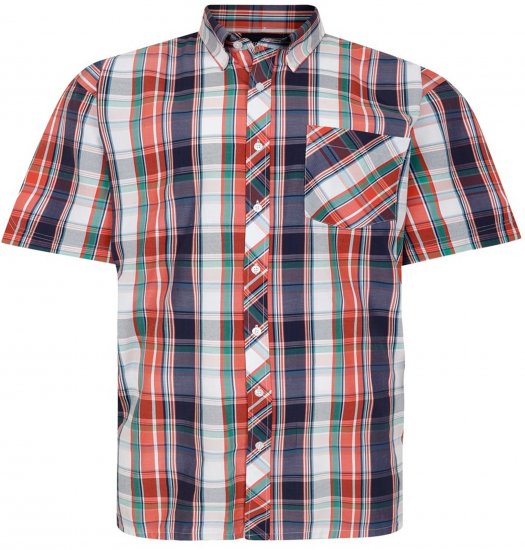 Espionage SH443 Checked Short Sleeve Shirt Navy/Coral/White - Κοντομάνικα πουκάμισα - Κοντομάνικα πουκάμισα μεγάλα μεγέθη