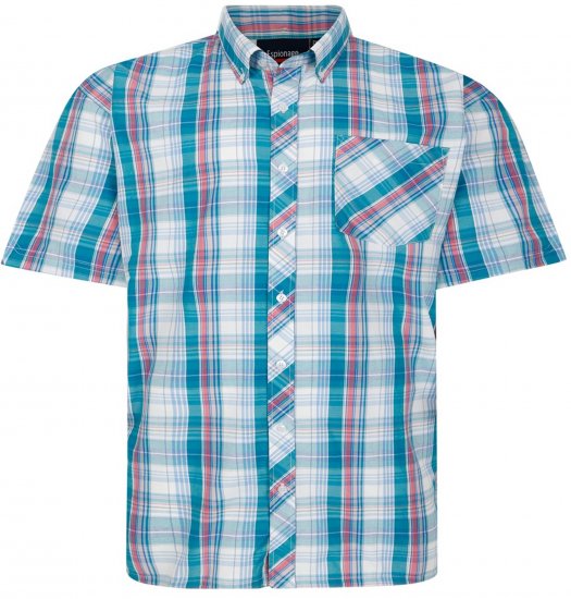 Espionage SH443 Checked Short Sleeve Shirt Green/Pink/White - Πουκάμισα - Aνδρικά πουκαμισα μεγαλα μεγάλα μεγέθη